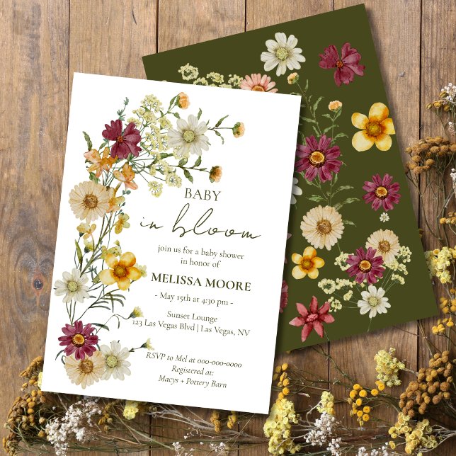 Eine kleine Wildblume mit grüner Babydusche Einladung (Von Creator hochgeladen)