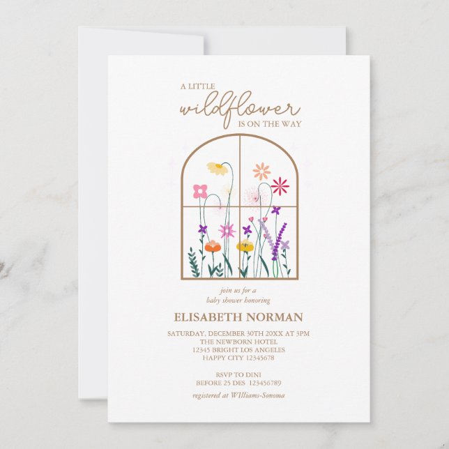 Eine kleine Wildblume moderne, zarte Babydusche Einladung (Vorderseite)