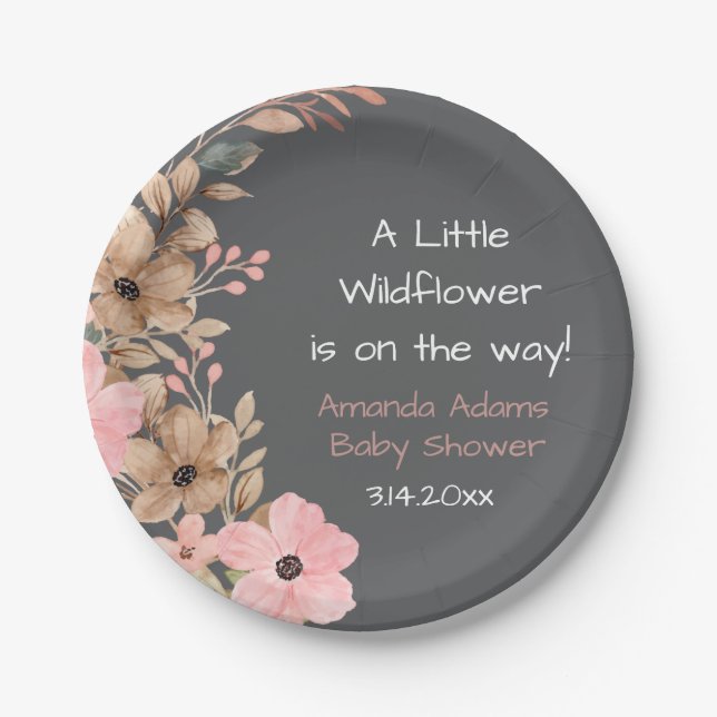 Eine kleine Wildblume Pink Girl Babydusche Pappteller (Vorderseite)