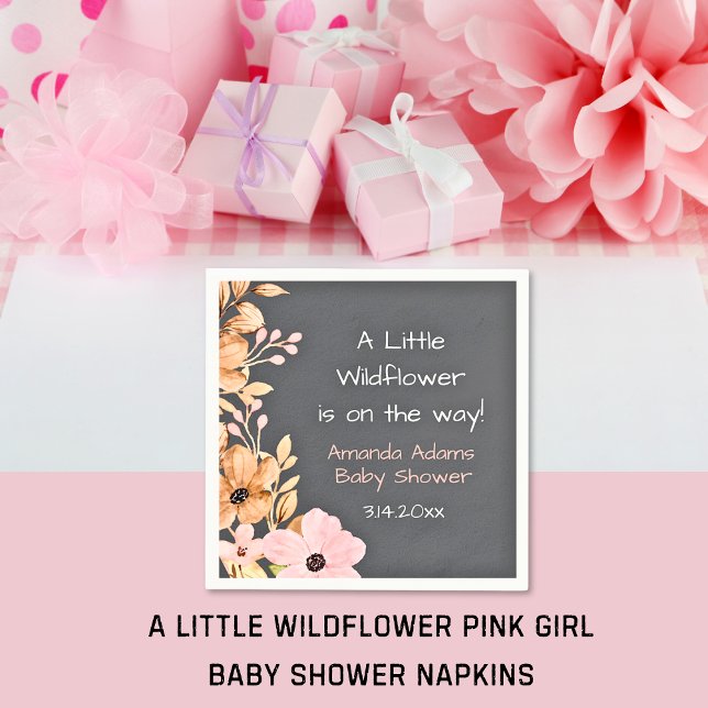 Eine kleine Wildblume Pink Girl Babydusche Serviette (A Little Wildflower Pink Girl Baby Shower Napkins)