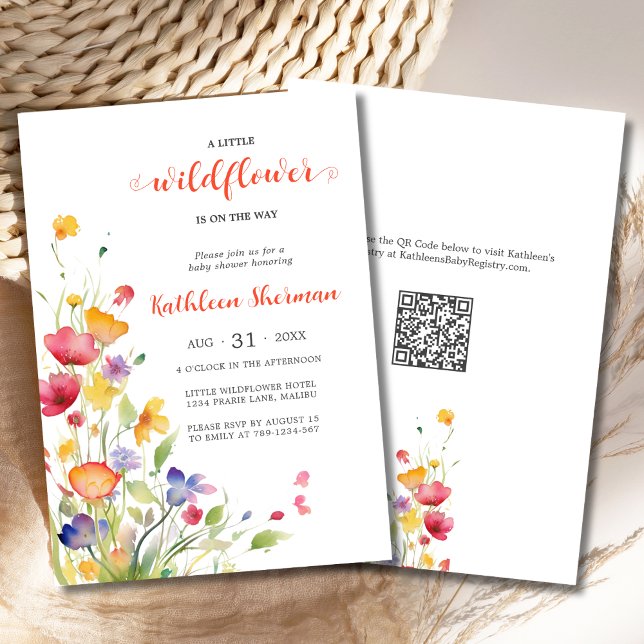 Eine kleine Wildblume Wasserfarbe BOHO Kinderdusch Einladung (A Little Wildflower is on the Way Baby Shower Invitation with Watercolor Wildflowers in jewel tones.)