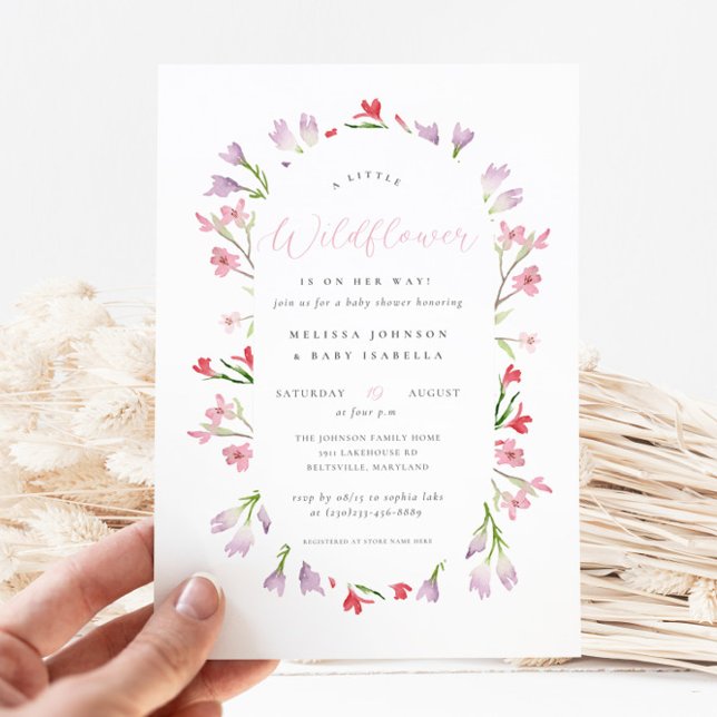 Eine kleine Wildblume Watercolor Girl Babydusche Einladung (Von Creator hochgeladen)