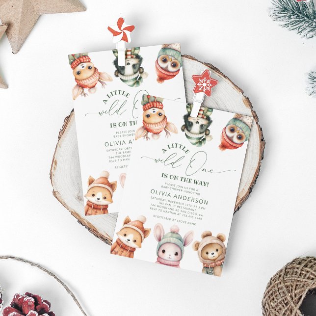 Eine kleine wilde 1 Winter Woodland Babydusche Einladung (Von Creator hochgeladen)