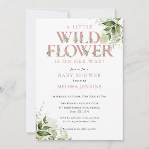 Eine kleine wilde Blumen Grüne Pink Mädchen Baby-P Einladung