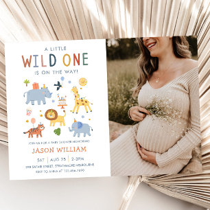 Eine kleine wilde Safari-Tiere Baby Shower Foto Einladung