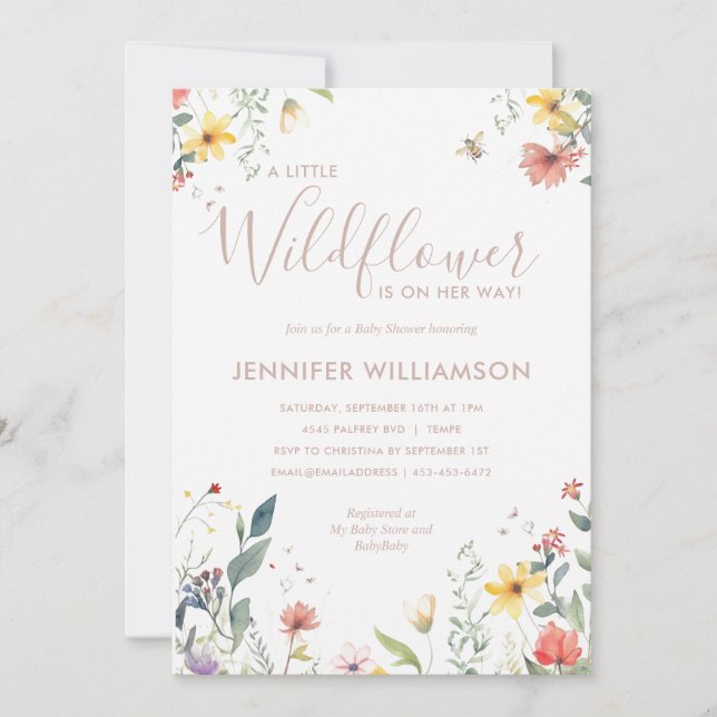 Eine kleine Wildfllower-Girl-Babydusche Einladung (Vorderseite)