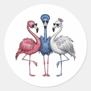 Eine Kombination aus drei einzigartigen Flamingos Runder Aufkleber