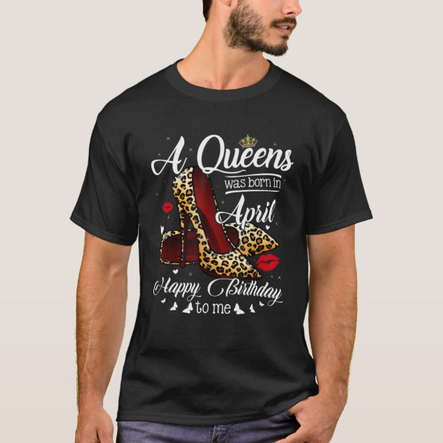 Eine Königin war im April Retro Leopard High Heels T-Shirt (Vorderseite)