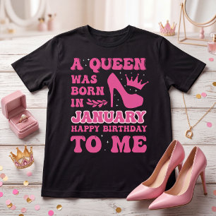 Eine Königin war im Januar Geboren Pink Crown T-Shirt
