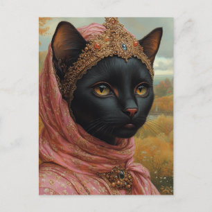 Eine königliche schwarze Katze in rosa Robben und  Postkarte