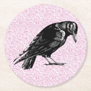Eine Krähe oder ein Rabe Halloween Pink und Schwar Runder Pappuntersetzer