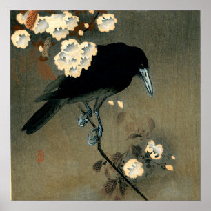 Eine Krähe und eine Blüte durch Ohara Koson Vintag Poster