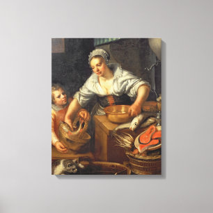 Eine Küchenszene Leinwanddruck