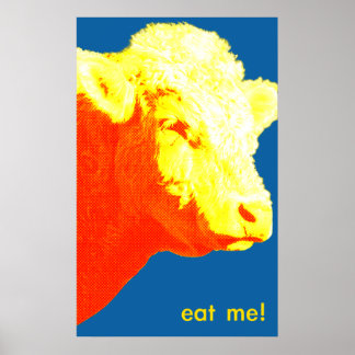 Eine Kuh auf blau Poster