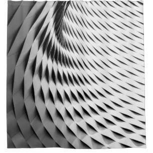 EINE KURVIERTE FASSADE, DIE IN DER WEISSEN LATTICE DUSCHVORHANG
