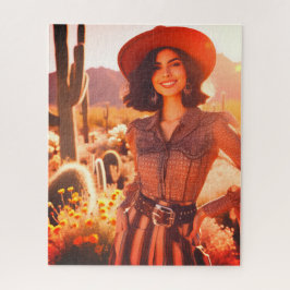 Eine lächelnde Cowgirl in der Wüste 520-Teile-Puzz