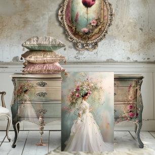 Eine Lady & ein Parasol, ein weißes Blumenportrait Seidenpapier