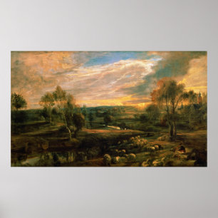 Eine Landschaft mit einem Schäfer und seiner Meng Poster