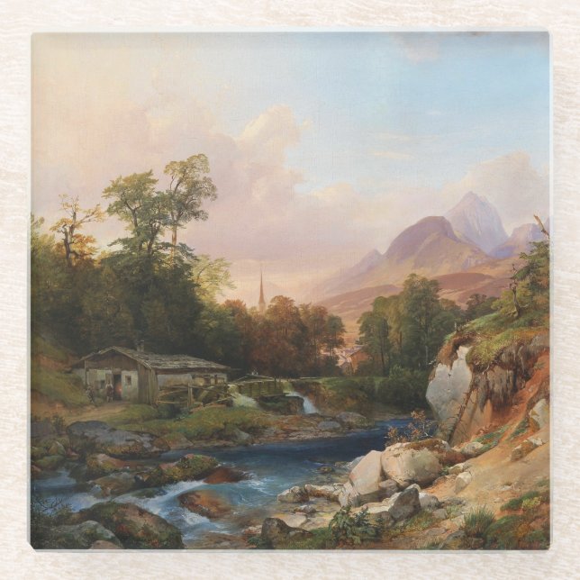 Eine Landschaft mit einer Schmiede Glasuntersetzer (Vorderseite)