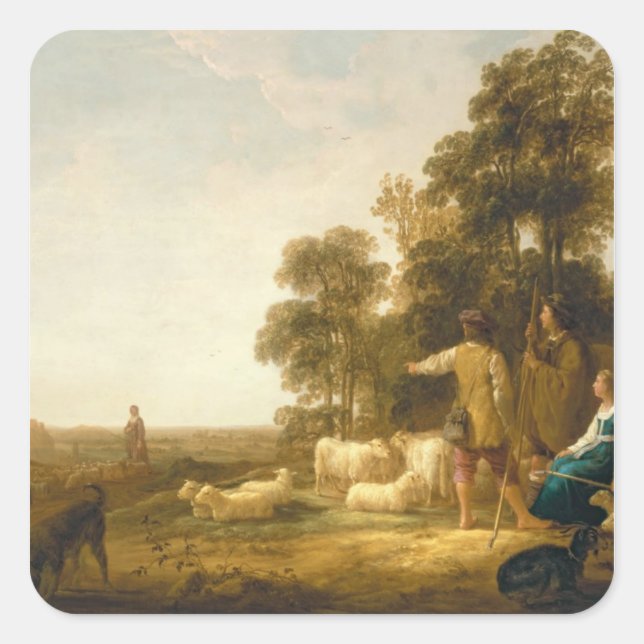 Eine Landschaft mit Hirten und Hirten Quadratischer Aufkleber (Vorderseite)