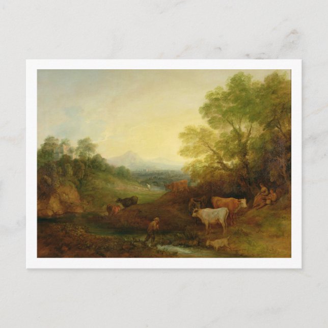 Eine Landschaft mit Vieh und Figuren durch einen S Postkarte (Vorderseite)
