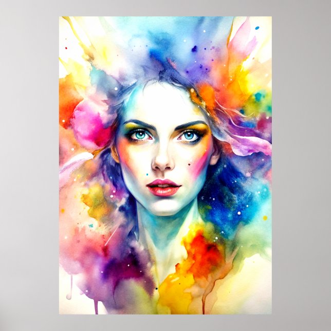 Eine lebendige Aquarellmalerei auf einem Lady Post Poster (Vorne)