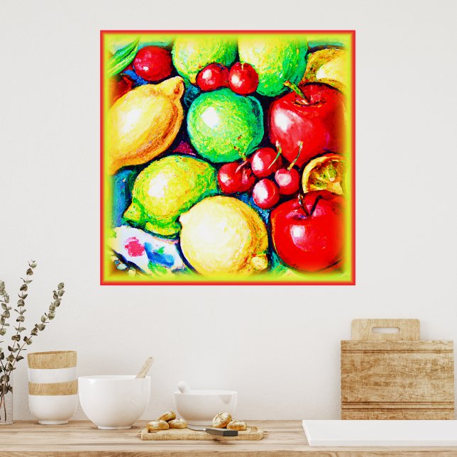 Eine lebendige Fruchtsaftmalerei. Jetzt kaufen Poster (Küche)