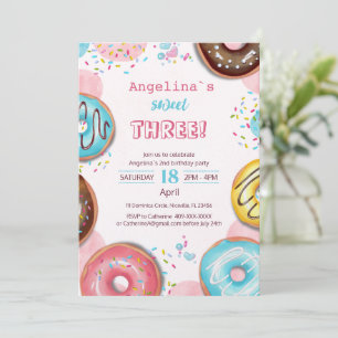 Eine lebendige Geburtstagseinladung mit Donuts. Einladung