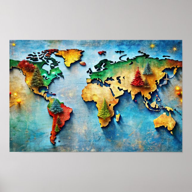Eine lebendige, künstlerische Karte der Welt Poster (Vorne)