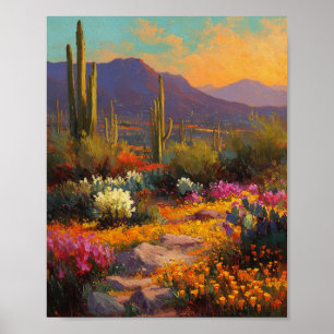 Eine lebendige Tapete aus Wildblumen und Saguaro C Poster