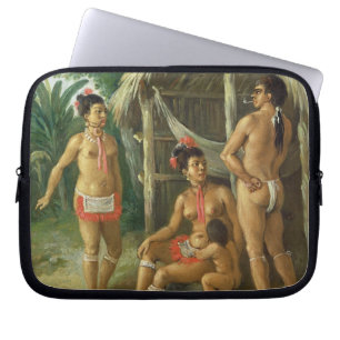 Eine Leewardinselncarib-Familie außerhalb einer Laptopschutzhülle