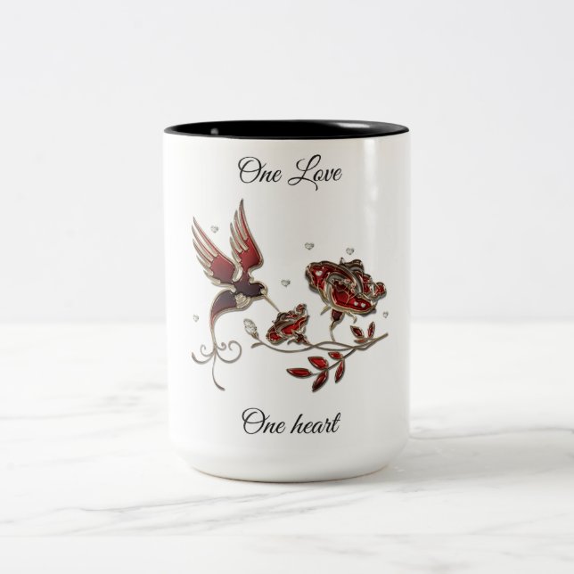 Eine Liebe, eine Herz Kaffee-Tasse Zweifarbige Tasse (Mittel)