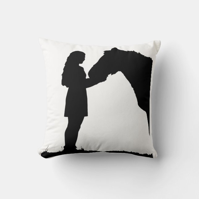 Eine Liebe für Mädchen und ihre Pferde Silhouette  Kissen (Vorderseite)