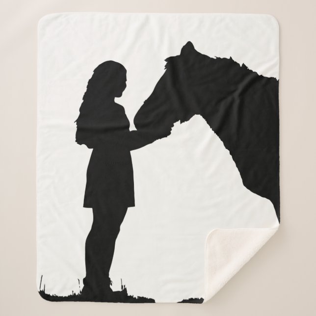 Eine Liebe für Mädchen und ihre Pferde Silhouette  Sherpadecke (Vorderseite)