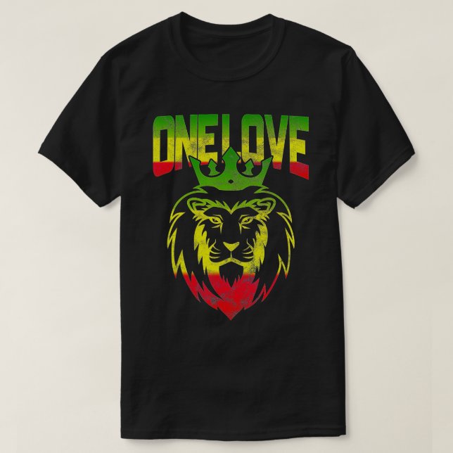 Eine Liebe Rasta Lion Jamaican Pride Reggae Africa T-Shirt (Design vorne)