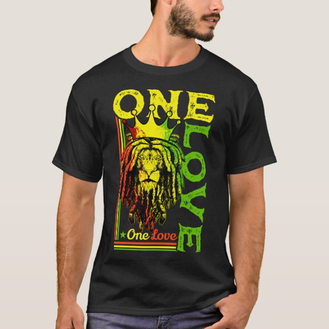 Eine Liebe Rasta Lion Jamaican Pride Reggae Africa T-Shirt (Vorderseite)