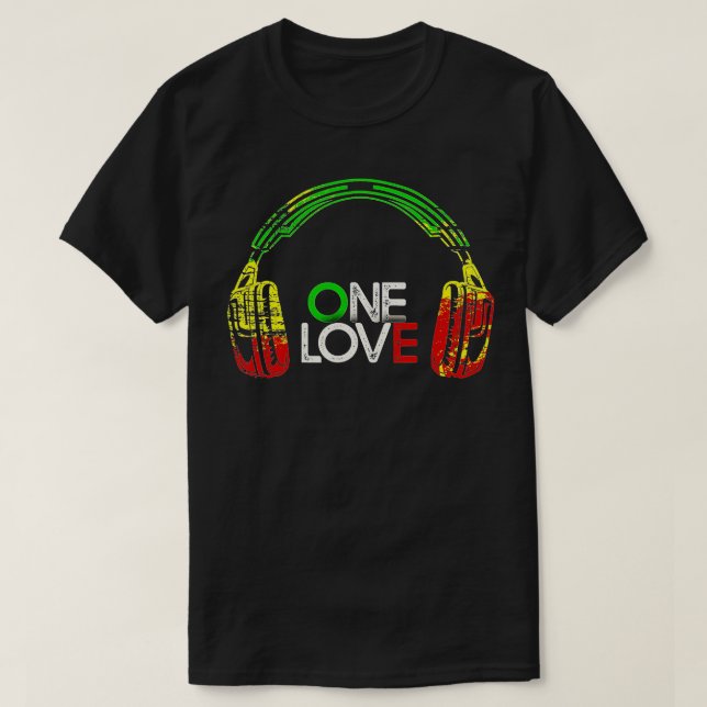 Eine Liebe Rastafarian Kopfhörer Reggae Jamaican T-Shirt (Design vorne)