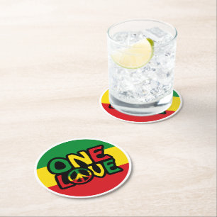 Eine Liebe, Reggae-Design mit Reggaefarben Runder Pappuntersetzer