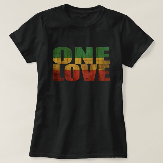 Eine LIEBE Rot, Gold und Grün T-Shirt (Design vorne)
