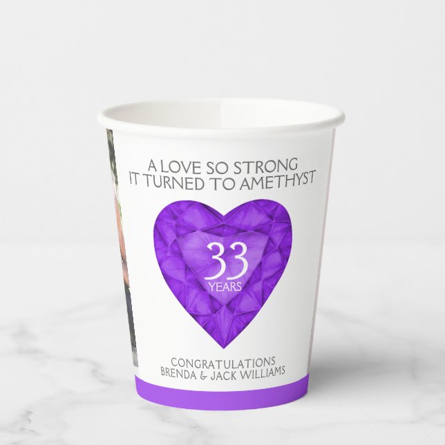 Eine Liebe so stark 33 Jahre amethyst lila Hochzei Pappbecher (Links)
