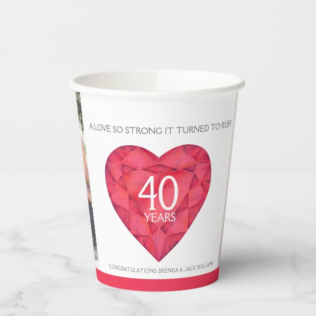 Eine Liebe so stark 40 Jahre rubinrot Hochzeit  Pappbecher (Links)