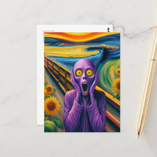 Eine Lila Alien in den Sonnenblumen Postkarte