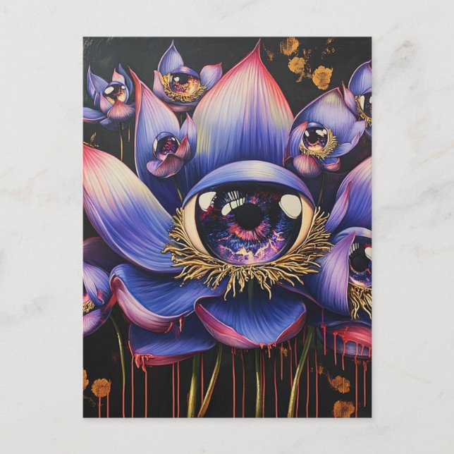 Eine Lila surreale Blume mit Augenbrauen Postkarte (Vorderseite)