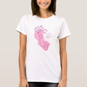 Eine Linie Art Female Face Floral T-Shirt