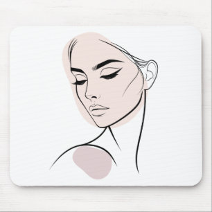Eine-Linien-Frau-Gesichtszeichnung Nr. 3 (mit Farb Mousepad