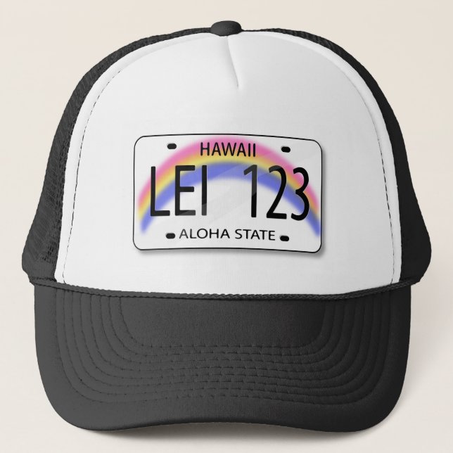 Eine Lizenzplatte mit Regenbogen von Hawaii-Kappe Truckerkappe (Vorderseite)