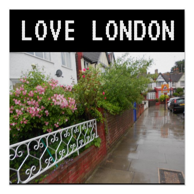 Eine Londoner Straße und regen England Poster (Vorderseite)
