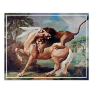 Eine Löwe attackiert ein Pferdegemälde -17620 Poster