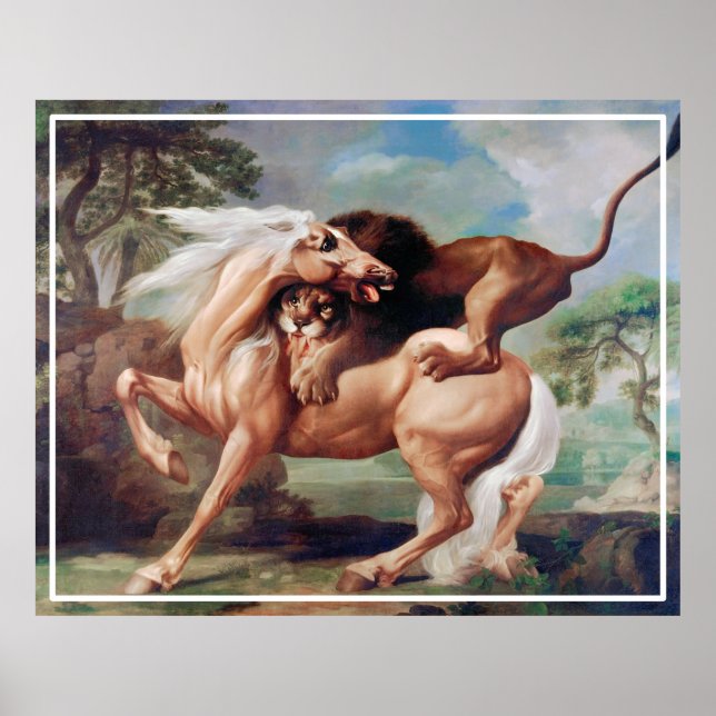Eine Löwe attackiert ein Pferdegemälde -17620 Poster (Vorne)