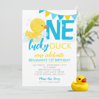 Eine Lucky Duck Wasserfarbe Gummi Duck 1. Geburtst Einladung